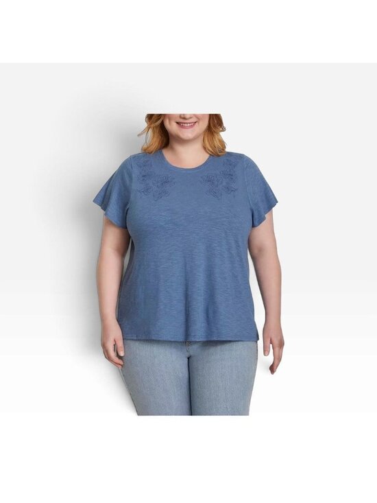 Ella Moss Tops - Ella Moss Women's Short Sleeve Embroidered Top Blue Small New with tag